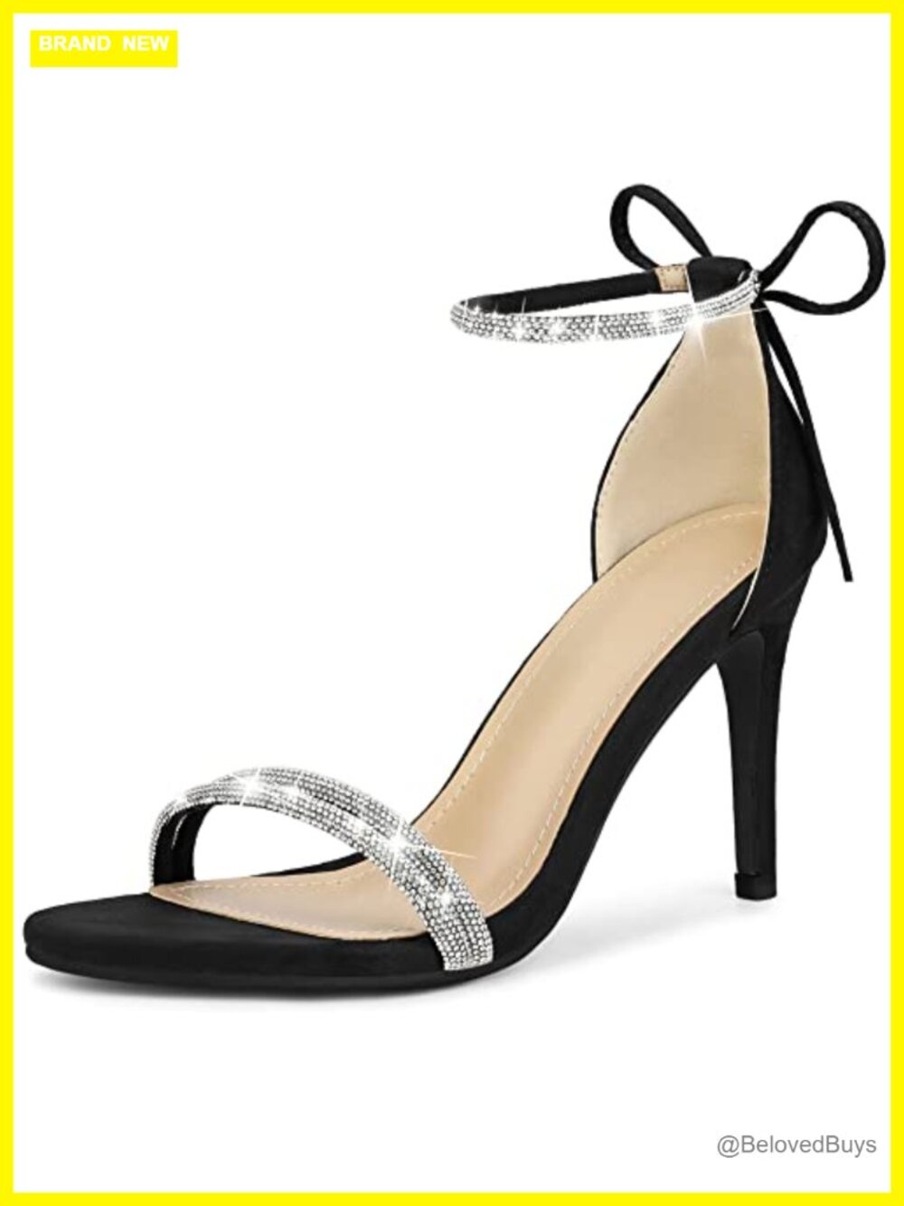 Rhinestone Ankle Tie Stiletto Heels Faux Suede Open Toe Wedding Sandals